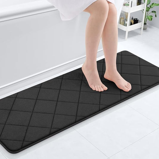 OLANLY Memory Foam Bath Mat 47x17, Ultra Soft and Absorbent Bathroom Rugs | Black, Quick Dry, Machine Washable Shower Bath Rugs, Comfortable Bath Carpet for Bathroom Floor, Tub and Shower