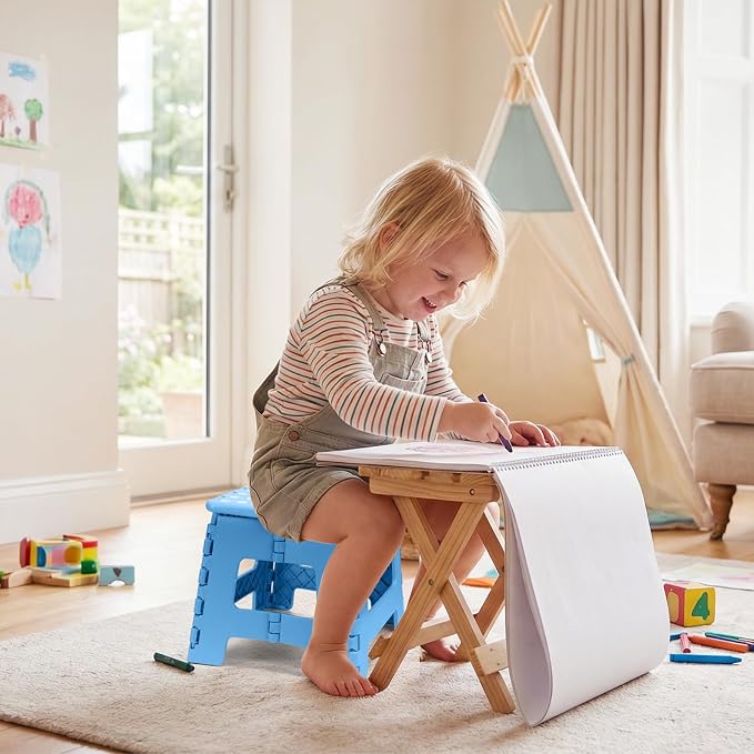 Dyforce Kids Step Stool 9 Inch, 300lbs Folding Step Stool for Toddler | Step stool for Blue,Anti-slip Heavy Duty with Handle, Lightweight Foldable Foot Stool for Bathroom Kitchen Bedroom Outdoor