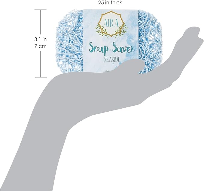 Aira Soap Saver - Soap Dish & Soap Holder Accessory - BPA Free Shower & Bath Cleanser Holder - USA Made - Drains Water, Circulates Air, Extends Life - Easy to Clean, Fits All Dish Sets - Seaside