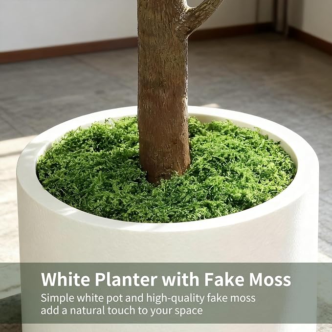 7FT Artificial Fiddle Leaf Fig Tree with White Planter & Fake Moss, Realistic Faux Ficus Lyrata Floor Plant for Indoor Home Office Decor, Housewarming Gift