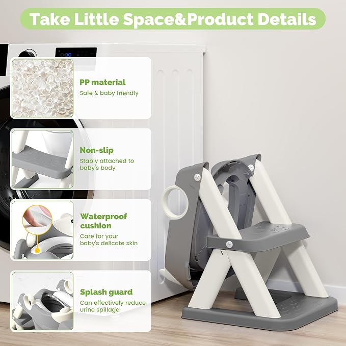 COOSEYA Toilet Seat, Potty Training Seat for Toddler, Upgraded 2-in-1 Potty Toilet Training for Boys and Girls,Waterproof Cushioned Mat with Non-slip Step Stool(Grey Cream)
