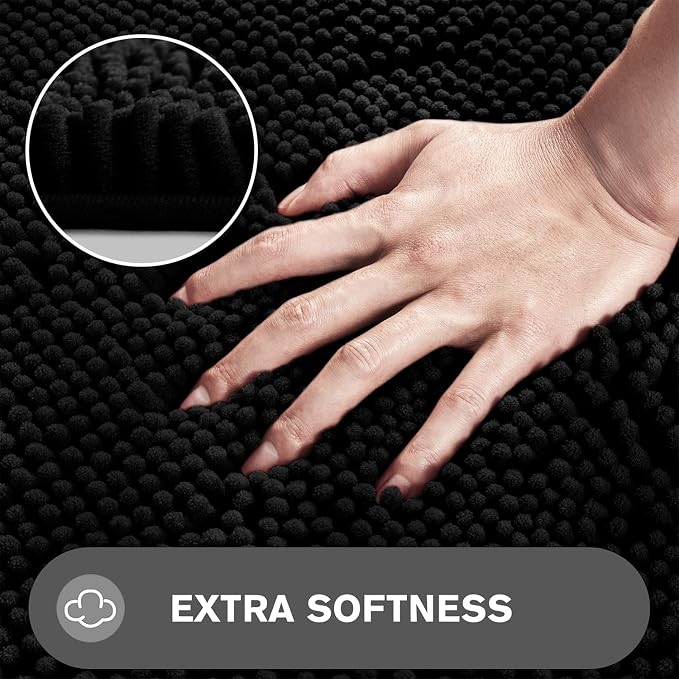 Bathroom Rugs 36 x 60 Inch – Extra Large Bath Mat | Absorbent and Washable Thick Chenille Bath Rugs Non-Slip Runner Rug for Bathroom, Shower, Tub(Black)