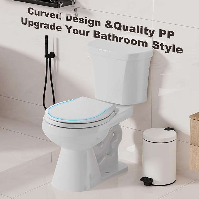 Angol Shiold Round Toilet Seat Soft Close & Quick Release White Plastic | PP Material Rust-Proof, Universal Fit for Round Toilet Lid Replacement(16.5",Modern)