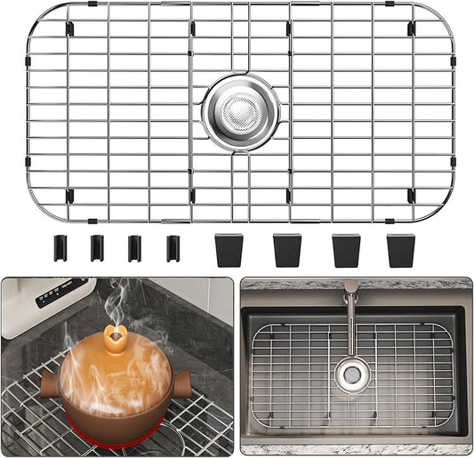 28" x 15" Sink Protectors for Kitchen Sink with Sink Strainers | Rust Resistant Stainless Steel Kitchen Sink Grid and Sink Protectors, Sink Rack for Bottom of Sink with Sink Strainers