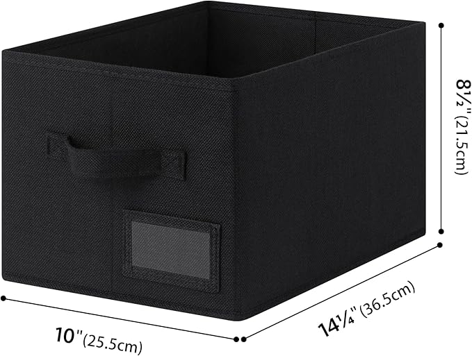 GRANNY SAYS Closet Storage Bins with Label, Black, Medium, 3-Pack | Foldable Storage Baskets, Fabric Storage Baskets for Clothes, Collapsible Storage Boxes with Handles
