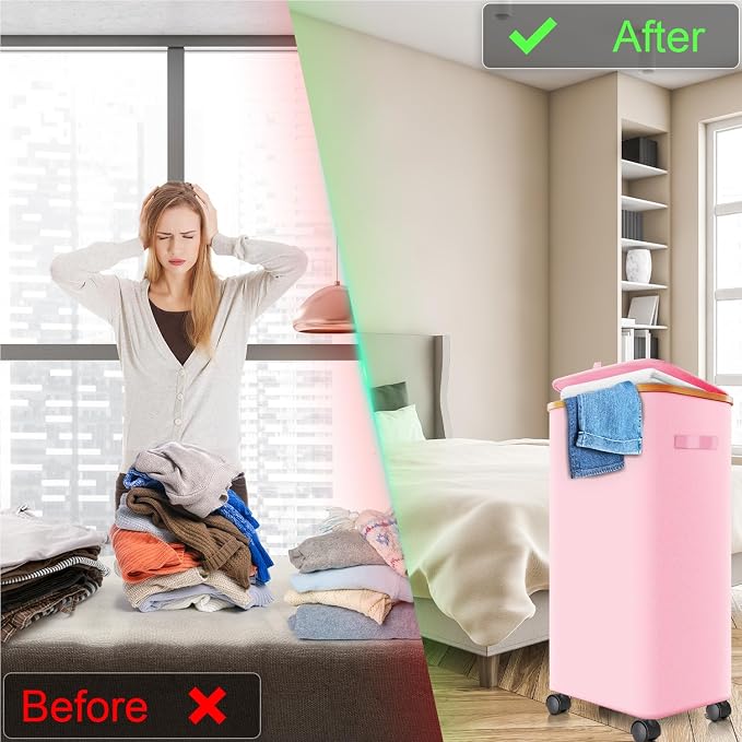 Laundry Hamper with Wheels, 75L Rolling Laundry Basket with Lid | Clothes Hampers for Laundry with Inner Bag, Dirty Clothes Hamper for Bedroom, Dorm, Bathroom, Laundry Room