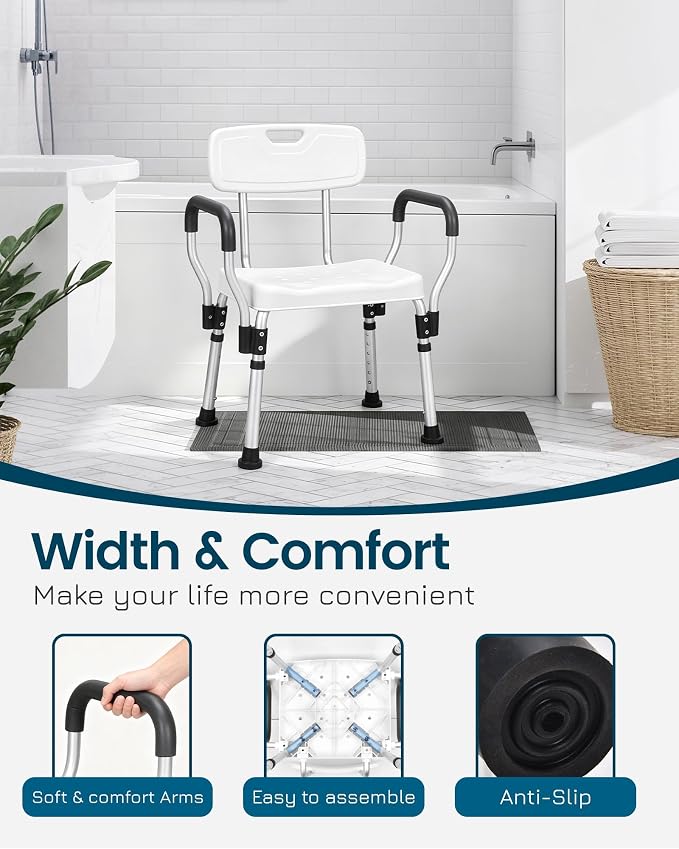 Shower Chair for Inside Shower with Back - Heavy Duty Shower Seat for Bathtub - Adjustable Height Safety Bath Seat for Elderly Handicap and Disabled,HDB-796C