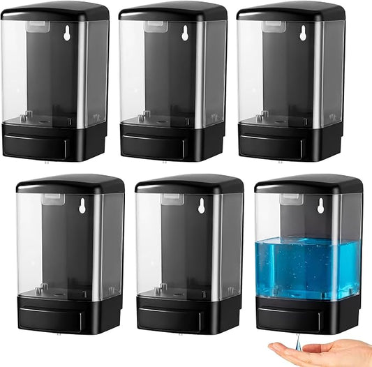 Hushee 6 Pcs Plastic Wall Mounted Soap Dispenser Commercial Manual Soap Containers Wall Dispenser for Kitchen Shower Hotel Liquid Shampoo Gel Chamber (33.8 oz 1000 ml,Black and Clear)