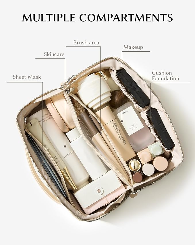 EACHY Travel Makeup Bag for Women, Personalized Initial C Cosmetic Bag | Personalized flat-open organizer with inner pockets, clear TPU brush pocket and reinforced handle for makeup and travel