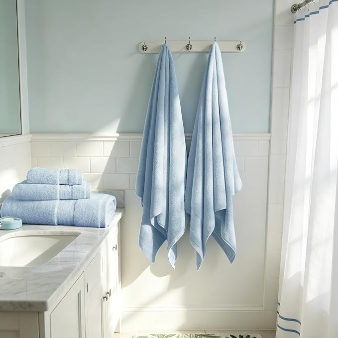 COZYART Luxury Bath Towels 4 PCS, 27x54 650 GSM Turkish Cotton, Light Blue | Zero Twist 100% Ring Spun Cotton, Fluffy, Ultra Soft, Super Absorbent, Quick Dry, Large Towels for Hotel Spa Bathroom Shower