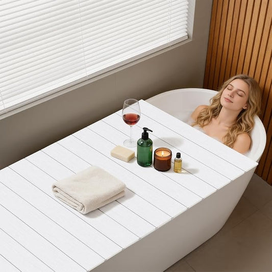 Bathtub Tray - 63x31.5x0.3in Foldable Anti-dust Bathtub Cover Bath Insulation Cover, PVC Shutter Bath Lid Fit Most Tubs, Can Store Wine Glass, Books, Tablets, Cellphones