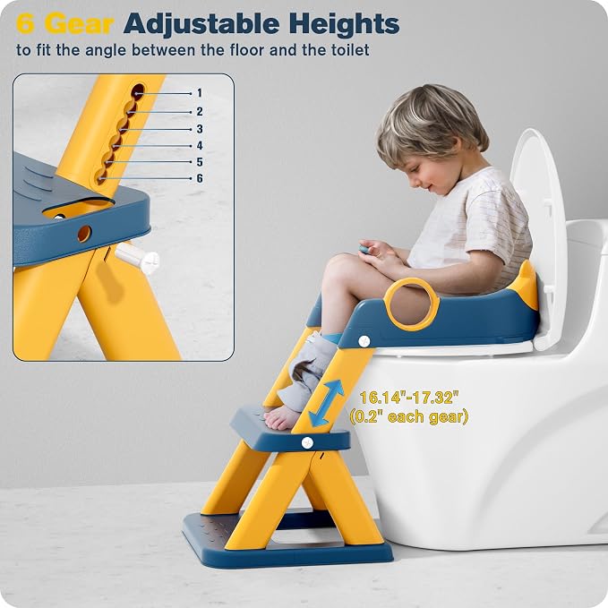 Potty Training Seat, Upgrade Toddler Toilet Seat for Kids Boys Girls, 2 in 1 Potty Training Toilet, Splash Guard Anti-Slip Pad Step Stool(Blueyellow-Pu)