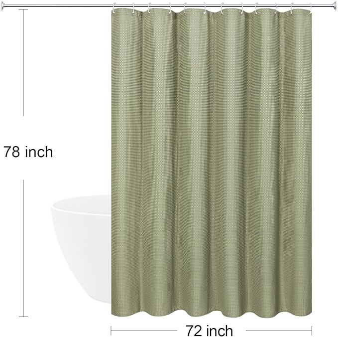 Long 230GSM Sage Green Shower Curtain, 72 x 78 | 230GSM Tall Fabric Shower Curtain for Bathroom, Water Repellent, Machine Washable