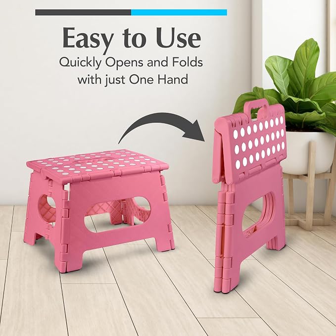 Handy Laundry Folding Step Stool 9 Inch 2-Pack, Pink, Holds 300 lbs | 2-Pack, 9 Inch, Pink, Foldable Collapsible Step Stool, Non-Slip, Holds 300 lbs, Kitchen Bathroom Bedroom, Adults