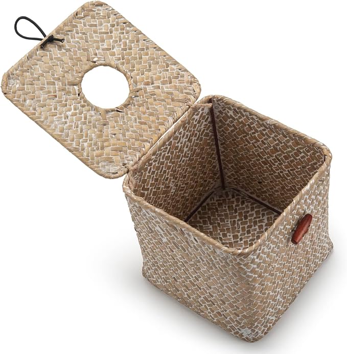 Seagrass Square Tissue Box Cover Woven Napkin Holder Decorative for Bathroom Farmhouse (Whitewash, 5.5 x 5.5 x 5.5 Inch)