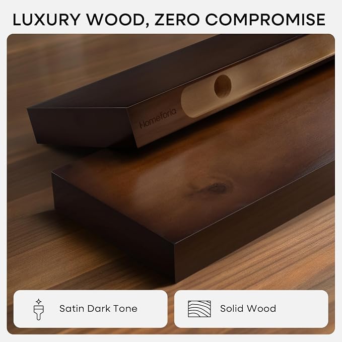 Walnut 12 inch Floating Shelf, High End Solid Real Wood Small 12inch Floating Shelves for Wall Mounted, Dark Brown 12in Floating Shelves, Heavy Duty Bracket, 12 X 6.5 X 1.75 inches, Set of 2