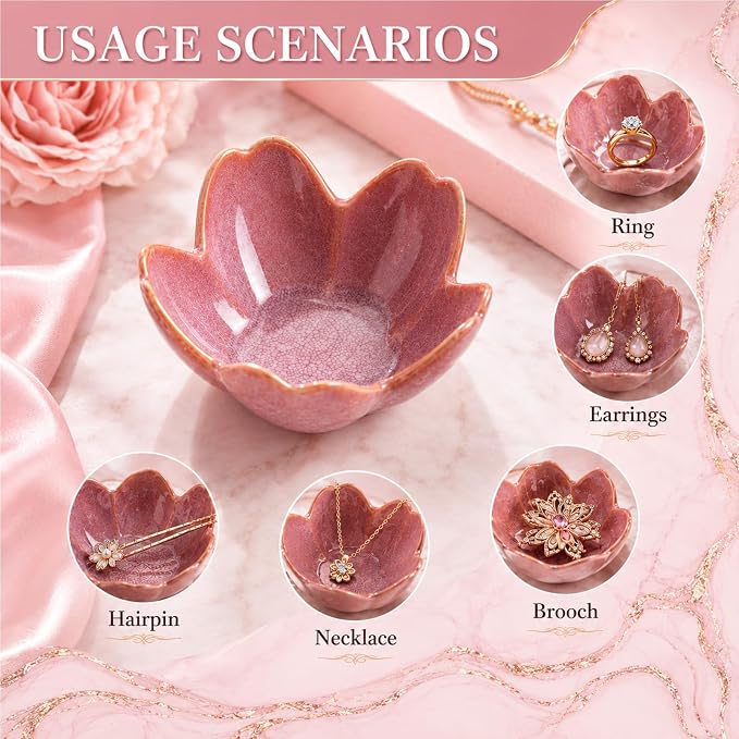 Floral Ceramic Jewelry Tray, 3.5" Ring Holder Trinket Bowl | Petite bowl keeps rings, earrings, keys, and keepsakes visible on vanities or dressers, making a sweet gift for women