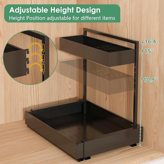 Under Sink Organizer, L-Shaped Pull Out Cabinet Rack for Kitchen | Expandable Width, 6-Level Height, Built For Bathrooms And Laundry Rooms, Quiet Sliding Rails, Duty Alloy Steel Frame,2 Pack