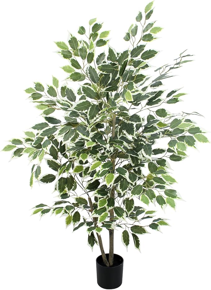 Yepdin Artificial Ficus Tree - 4 FT Tall Silk Fake Tree with Pot - Lifelike Foliage & Branches for Indoor/Outdoor Decor