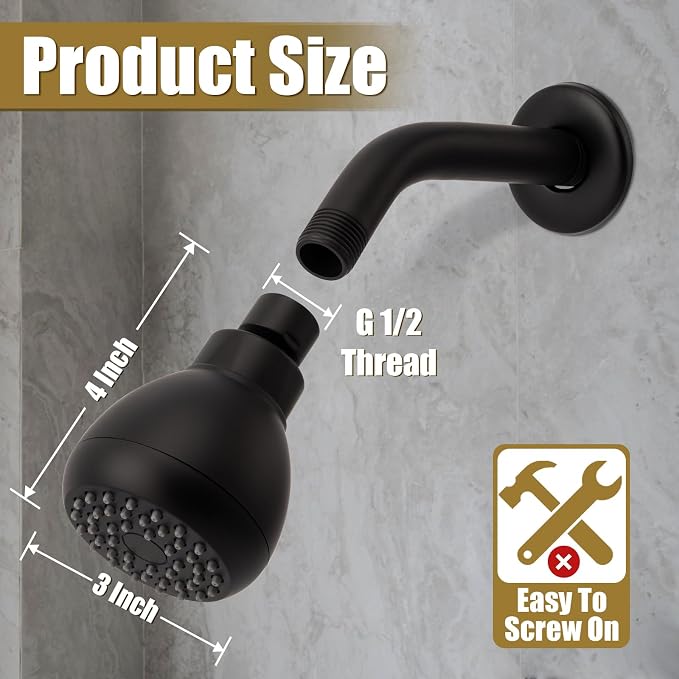 AISOSO High Pressure Shower Heads, Showerheads 3 Inches with 360 Rotation and Silicone Nozzles for Strong Spray Relaxing and Comfortable Shower, Matte Black