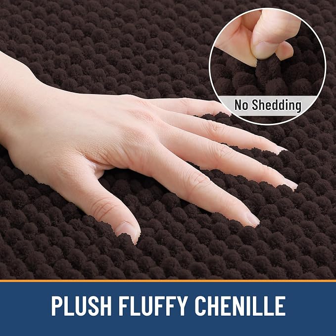 Arotive Chenille Bathroom Rugs 50x30, Soft Absorbent Bath Mat, Brown | Rubber Backing, Machine Washable Dry Bath Mats for Bathroom Floor, Tub and Shower, Home Decor Accessories
