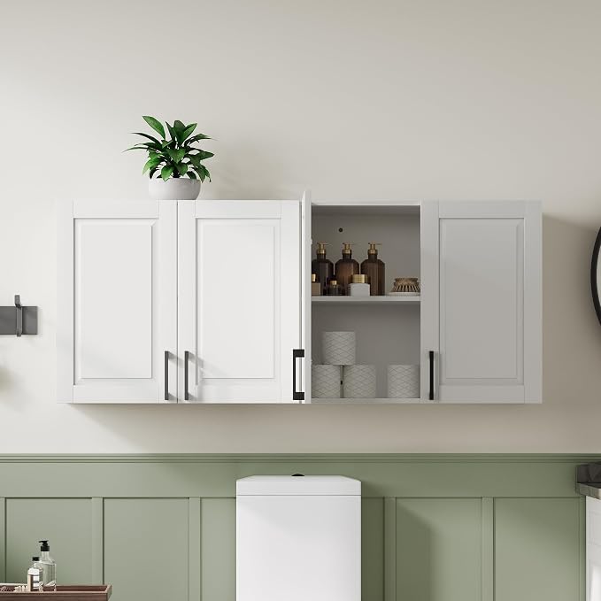 ChooChoo Laundry Room Cabinets, 4 Doors Wall Mounted Storage Cabinet | Kitchen Wall Storage, Bathroom Wall Cabinet, White