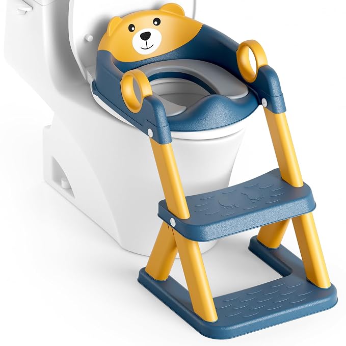 Potty Training Seat, Upgrade Toddler Toilet Seat for Kids Boys Girls, 2 in 1 Potty Training Toilet, Splash Guard Anti-Slip Pad Step Stool(Blueyellow-Pu)