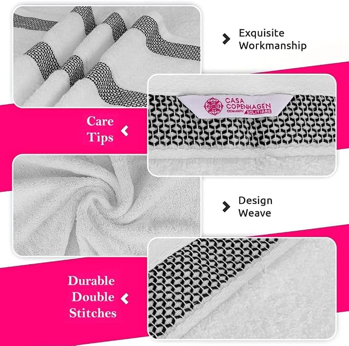 CASA COPENHAGEN Solitaire 2 Piece Bath Sheet Towel Set- White, 600 GSM Designed in Denmark Made of Soft Egyptian Cotton for Bathroom, Kitchen & Shower