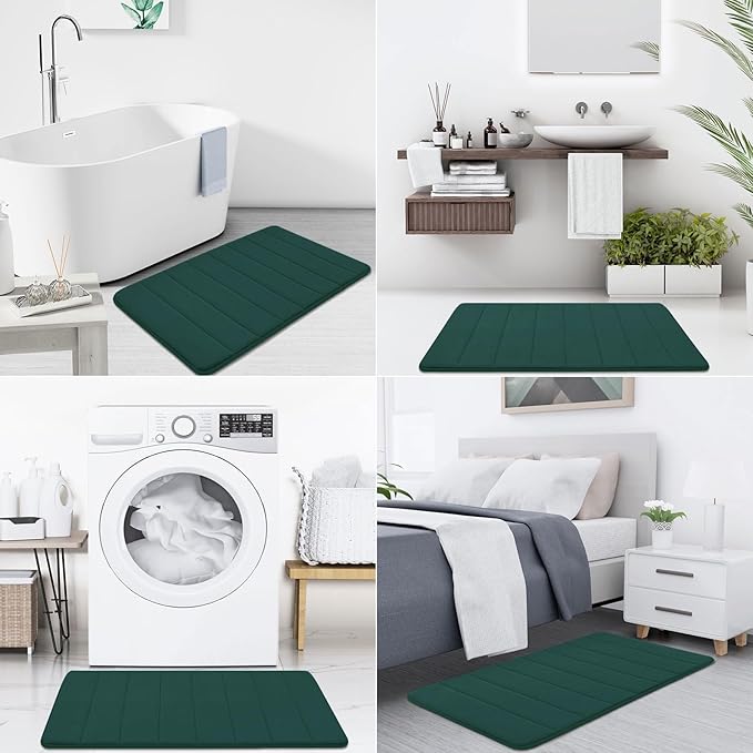 Buganda Memory Foam Bath Mat 60 x 24, Ultra Soft Absorbent Bathroom Rugs | Dark Green, Machine Washable Quick Dry Bath Mats for Bathroom Floor, Shower and Tub, Home Decor Accessories