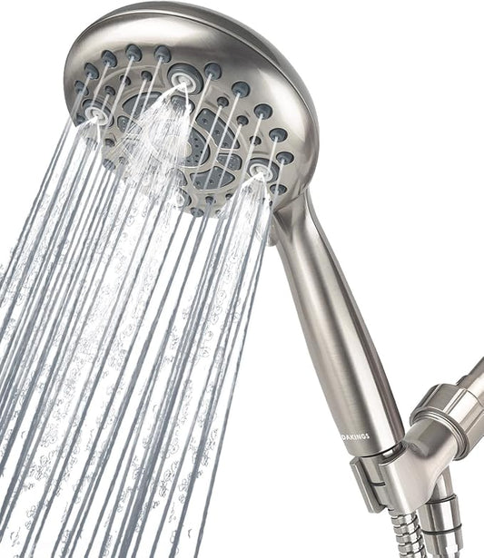 6 Spray Modes High Pressure Handheld Showerhead Set Upgraded | 5 Inches Shower Head with Handheld Spray Brushed Nickel Handheld Shower Head 60 Inches Stainless Steel Hose-1-Min Install