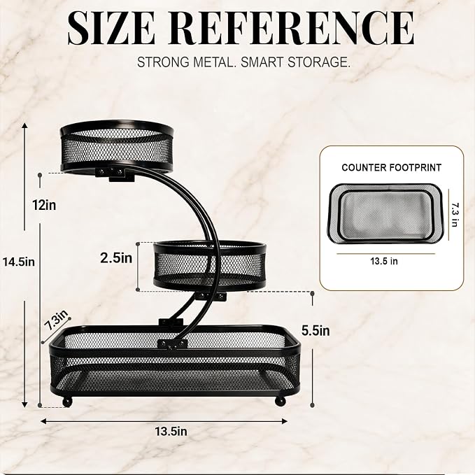 3 Tier Bathroom Counter Organizer-Metal Makeup Organizer for Vanity | Perfume & Cologne Organizer, Metal Wire Mesh Design, Heavy Duty Shelf with Large Storage Capacity, Black
