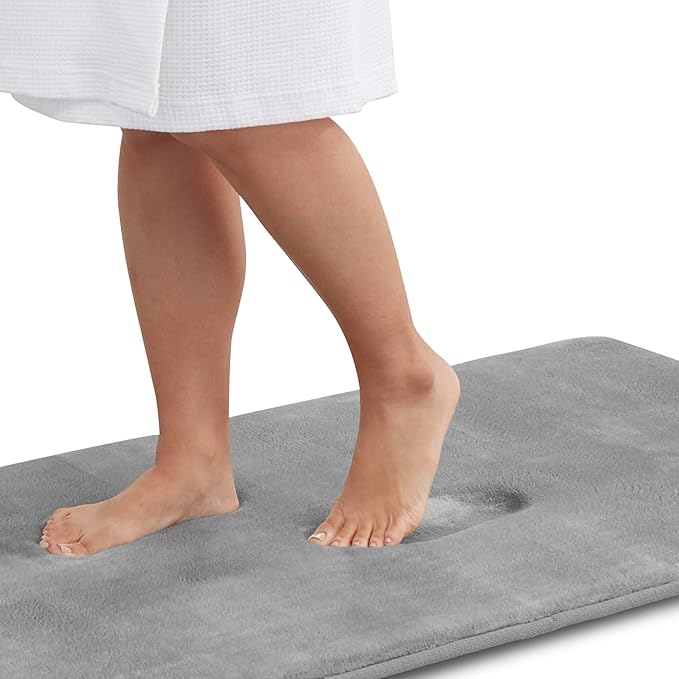 Memory Foam Bath Mat Non Slip Absorbent Super Cozy Velvet Bathroom Rug Carpet (22 inches X 36 inches, Grey)