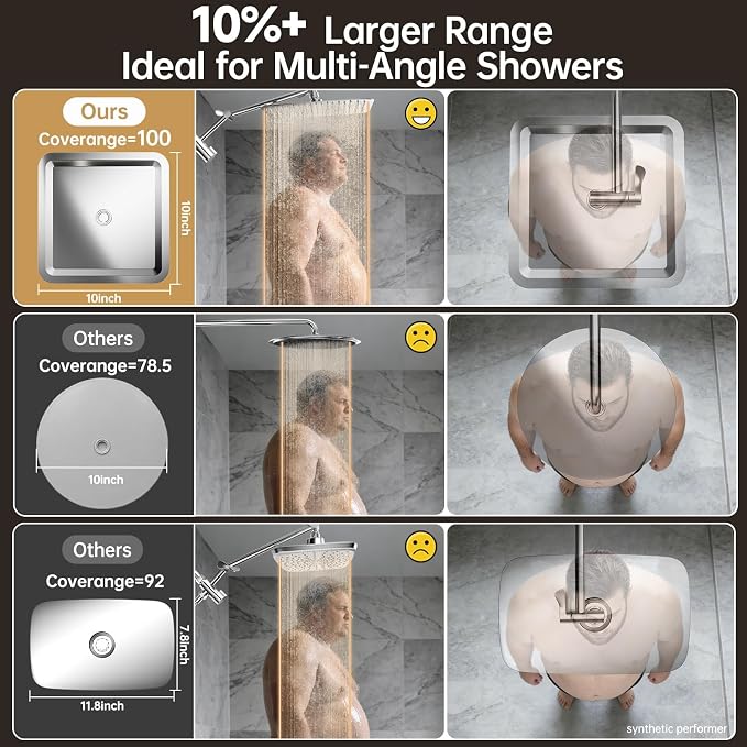 Veken All Metal 10"Luxurious Rain Shower Head with Handheld Spary,Power Jet | Square,Dual High Pressure Showerhead Combo,Double Detachable Shower Heads,Rainfall with Extension Arm,Long Hose,Chrome,Silver