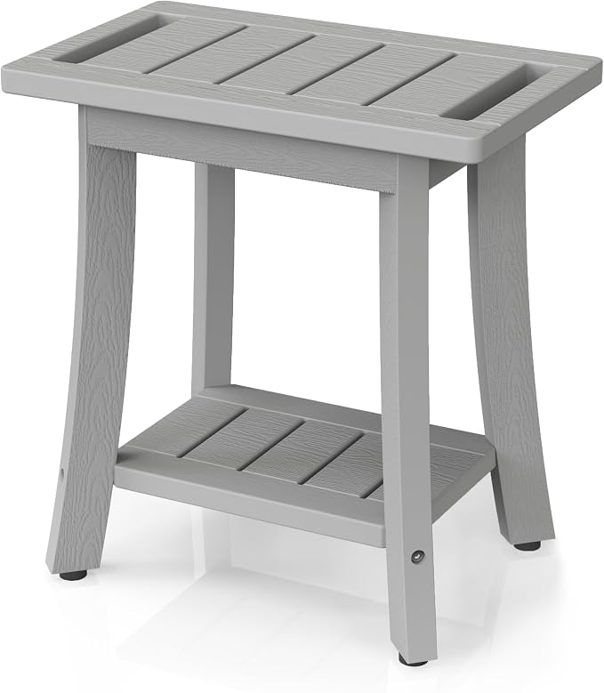 HIPS Shower Bench Inside Shower Stool with Storage Shelf, Waterproof Spa Bath Chair for Bathroom, Seat or Organizer for Living Room, Bedroom - Great for All Ages Unisex Elderly (Small, Grey)