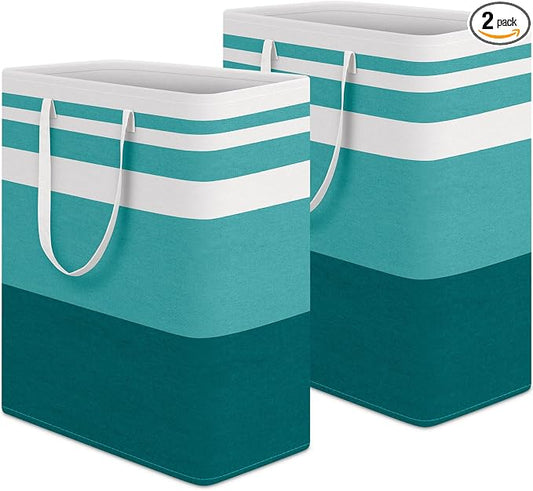HomeHacks 2 Pack Large Laundry Baskets, Laundry Hampers Bags (Green 125Lx2) | Waterproof, Freestanding, Collapsible Clothes Hamper with Reinforced Handles in Laundry Room, College Dorm, Bathroom, Bedroom