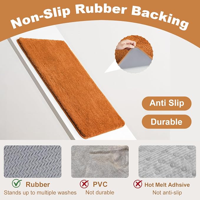TYUU Bathroom Runner Rug, Ultra Soft Long Bath Mat Machine Washable Super Absorbent Quick Dry Bathroom Runner Rugs 24 x 60 Non Slip, Orange 24" x 60"