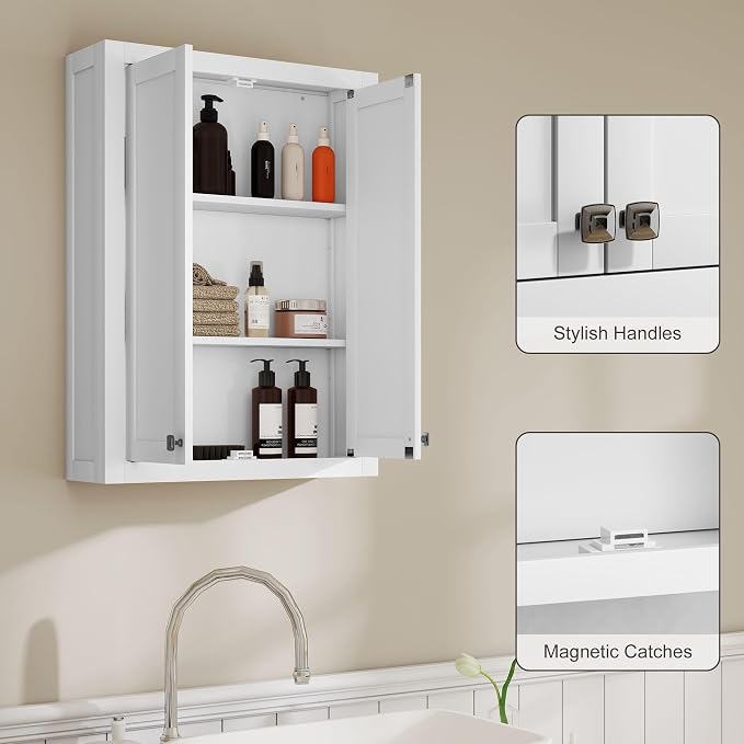 HOMCOM Bathroom Wall Cabinet Modern Medicine Cabinet Wall Mounted White | Over The Toilet Space Saver, 2 Doors, 2 Adjustable Shelves