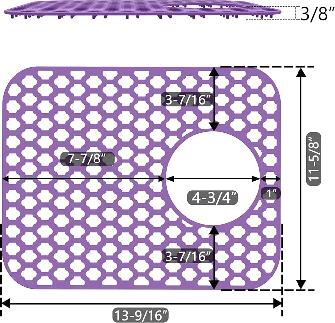 2 Pack Silicone Sink Protector Mat for Kitchen Sink Rear Drian Purple | 13-9/16" x 11-5/8" Non-Slip Heat-resistant and Durable Silicone Grid