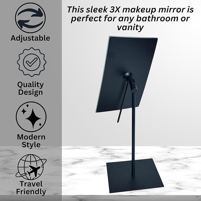 JERDON 5" x 8" Tabletop Makeup Mirror - 3X Magnification - Chrome - JP358C | Rectangular Frame, 13.75" Overall Height