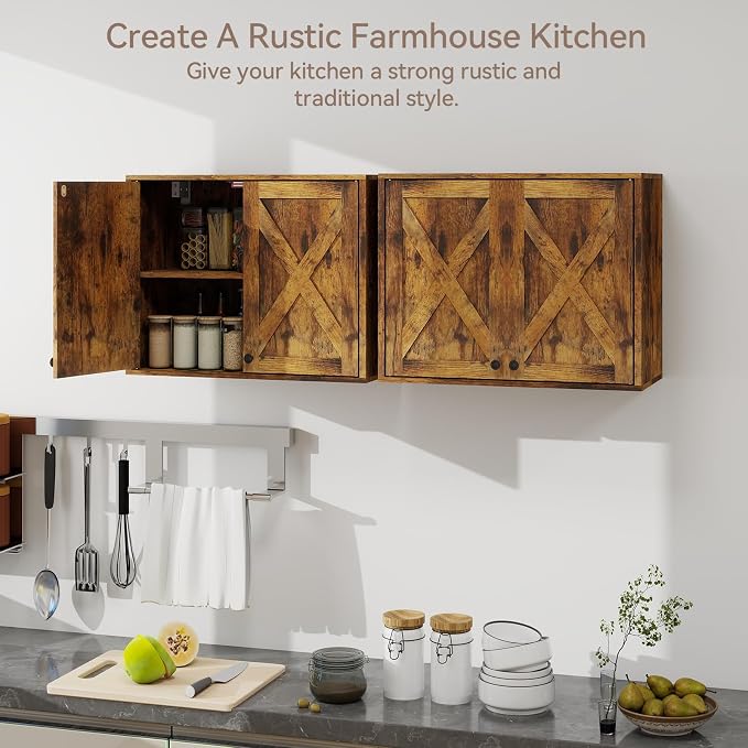 YOURLITE Laundry Cabinet, Medicine Cabinet, Bathroom Kitchen Storage Wall Mounted Farmhouse Organizer with Shelves Over Toilet, One Set of 2 Pieces X 24"