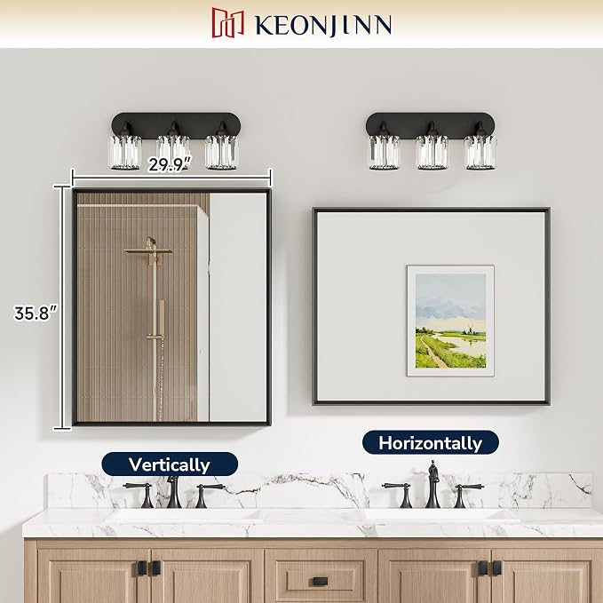 Keonjinn 30 x 36 Inch Black Bathroom Vanity Mirrors for Over Sink | Beveled Metal Frame, Rectangular Rustic Bathroom Mirror for Wall, Tempered Glass, Anti Rust, Square Corner, Farmhouse Style
