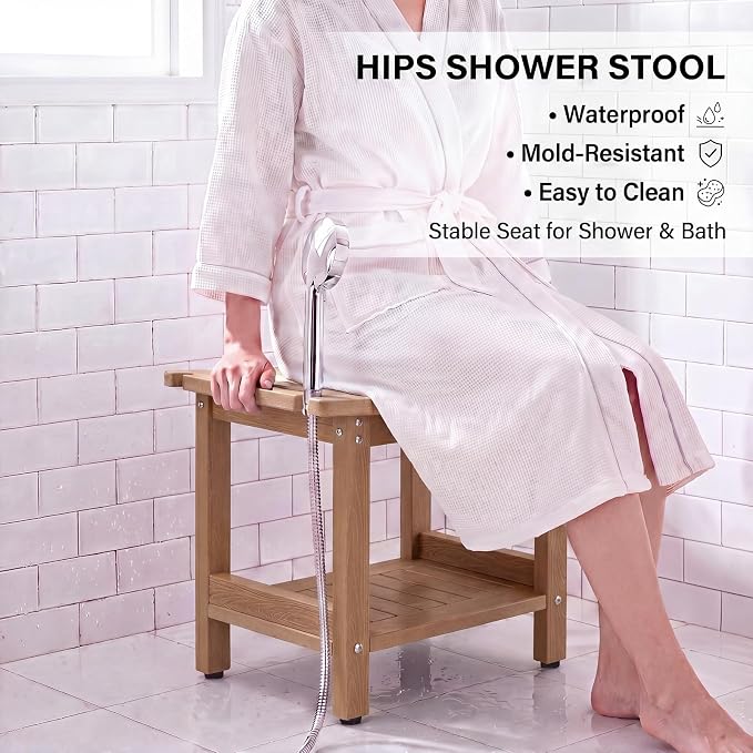 Shower Bench Seat for Shaving Legs HDPS Bath Chair Stool for Inside Shower | Heavy Duty Bathroom Chair Seat with Storage Shelf & Adjustable Feet, Anti-Rotting, Space-Save, No-Maintenance