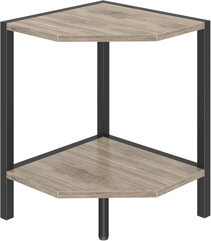 Creso hom Corner Shelf Stand, 2 Tier Industrial Corner Bookshelf | Multipurpose Standing Corner Display Shelf Countertop Organizer for Living Room Kitchen Bedroom Office, Greige