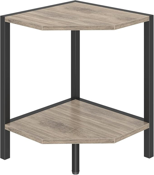 Creso hom Corner Shelf Stand, 2 Tier Industrial Corner Bookshelf | Multipurpose Standing Corner Display Shelf Countertop Organizer for Living Room Kitchen Bedroom Office, Greige
