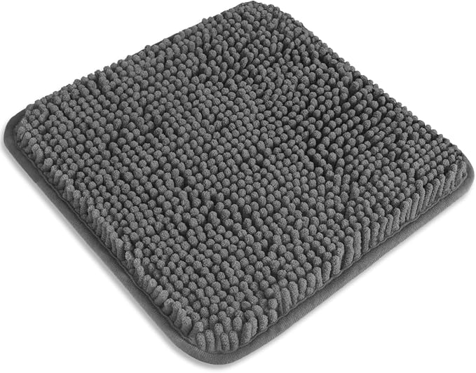 Small Bathroom Rug 12"x12" – Washable and Absorbent Mini Bath Mat, Non Slip, Thick Soft Chenille Bath Rugs for Bathroom, Shower, Locker Rug(Gray)