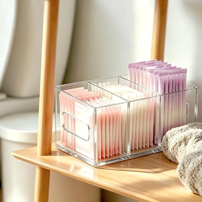 Tampon and Pad Organizer, Bathroom Under Sink Organizer Tray for Feminine Hygiene Products, Clear
