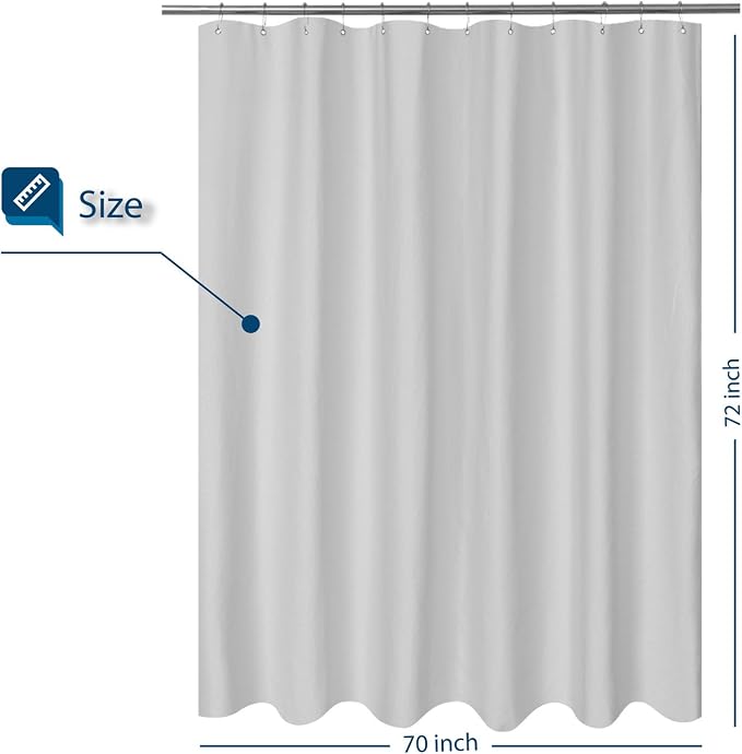 Barossa Design Soft Microfiber Fabric Shower Liner or Curtain Silver Grey | Hotel Quality, Machine Washable, Water Repellent 70W x 72H Lightweight Cloth Shower Curtain for Bathroom/Tub
