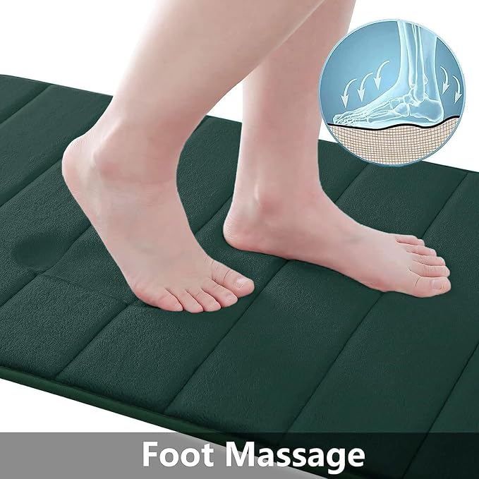 Buganda Memory Foam Bath Mat 55 x 24, Ultra Soft Absorbent Bathroom Rugs | Dark Green, Machine Washable Quick Dry Bath Mats for Bathroom Floor, Shower and Tub, Home Decor Accessories