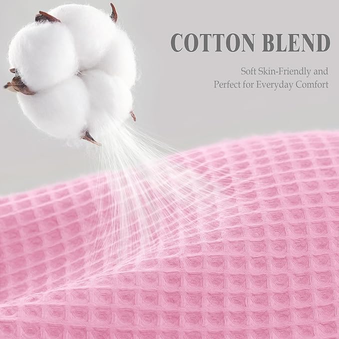 Waffle Weave Shower Curtain Heavyweight Cotton Fabric Pink 72Wx72L | Soft Cotton Cloth,3D Square Truely Waffle Washable, Hotel Luxury Spa, Shower Curtain Set for Bathroom 12 Plastic Hooks