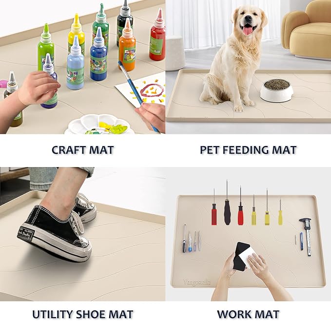Heavy Duty Silicone Under Sink Mats for Kitchen Waterproof 31" x 19", Extra Thick Under Sink Rubber Mat Drip Tray, Raised Edge Under Sink Liner,Prevent Drips, Leaks, Spills,Taupe